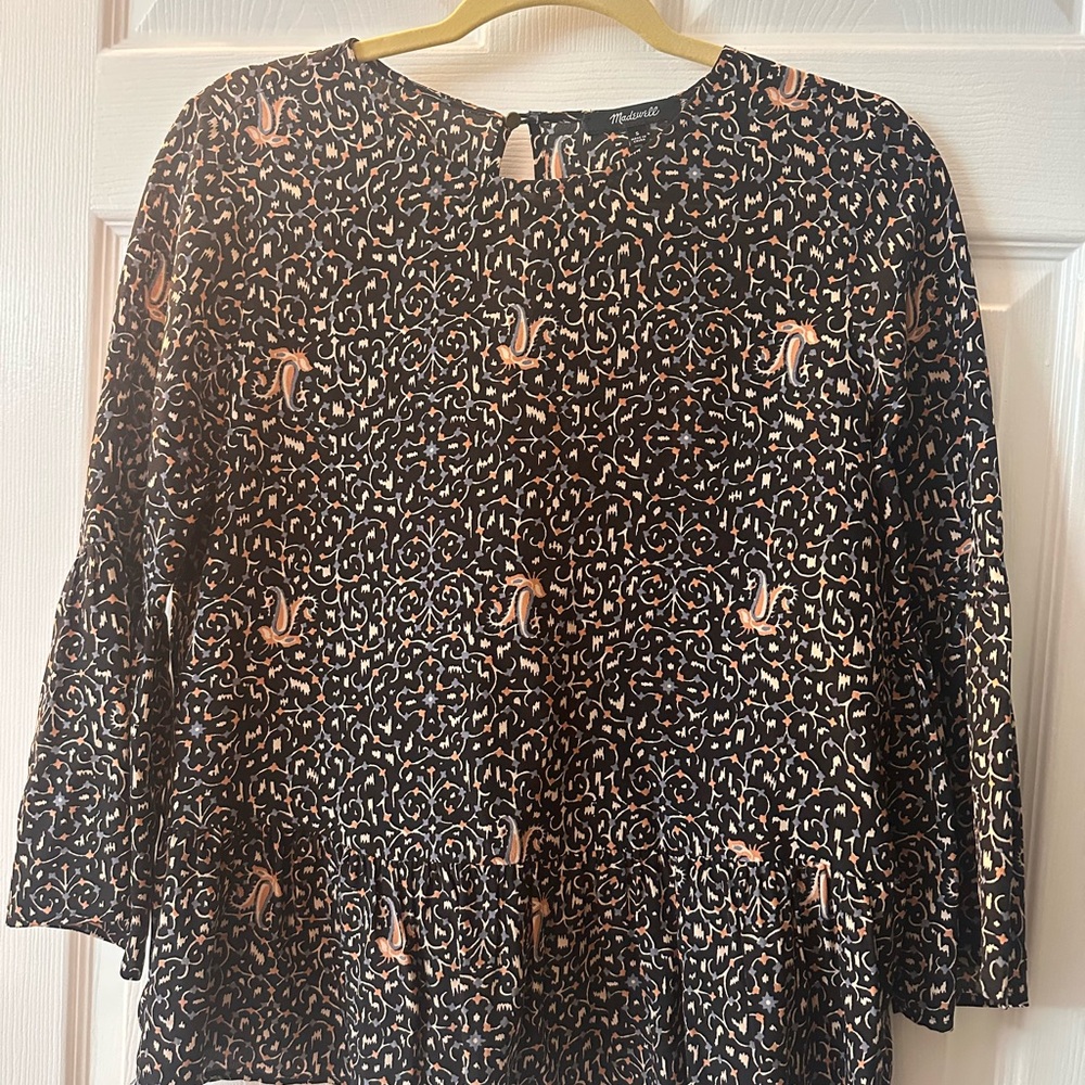 Madewell Black Paisley Print Women's Peplum Top